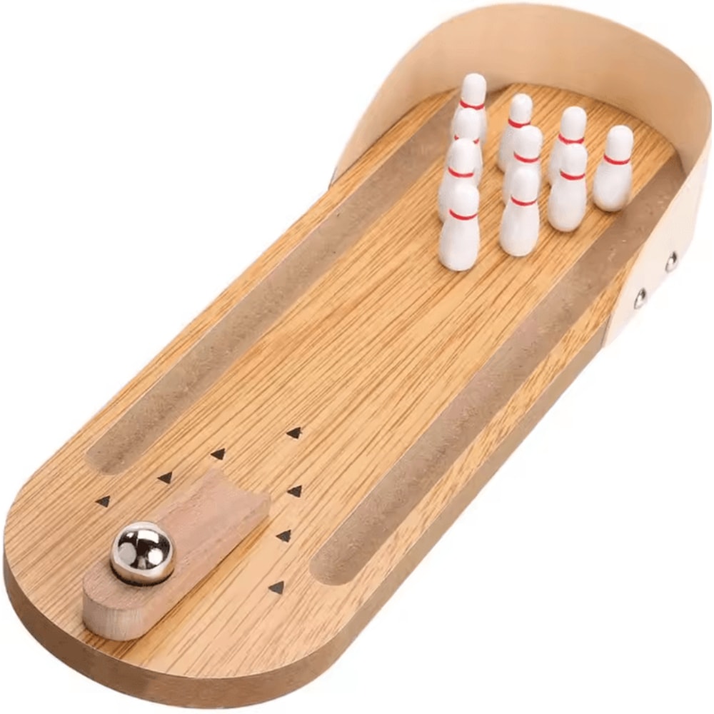 Mini Bowling Game Wooden Tabletop Arcade Finger Stress Relief Toy For Kids And Adults 1