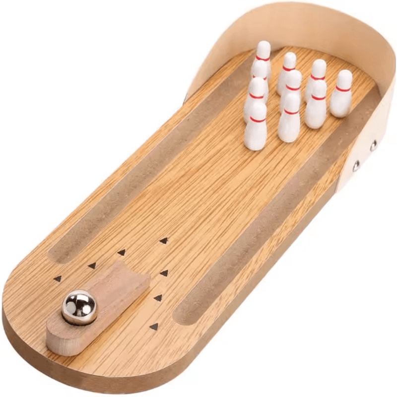 Mini Bowling Game Wooden Tabletop Arcade Finger Stress Relief Toy For Kids And Adults 1
