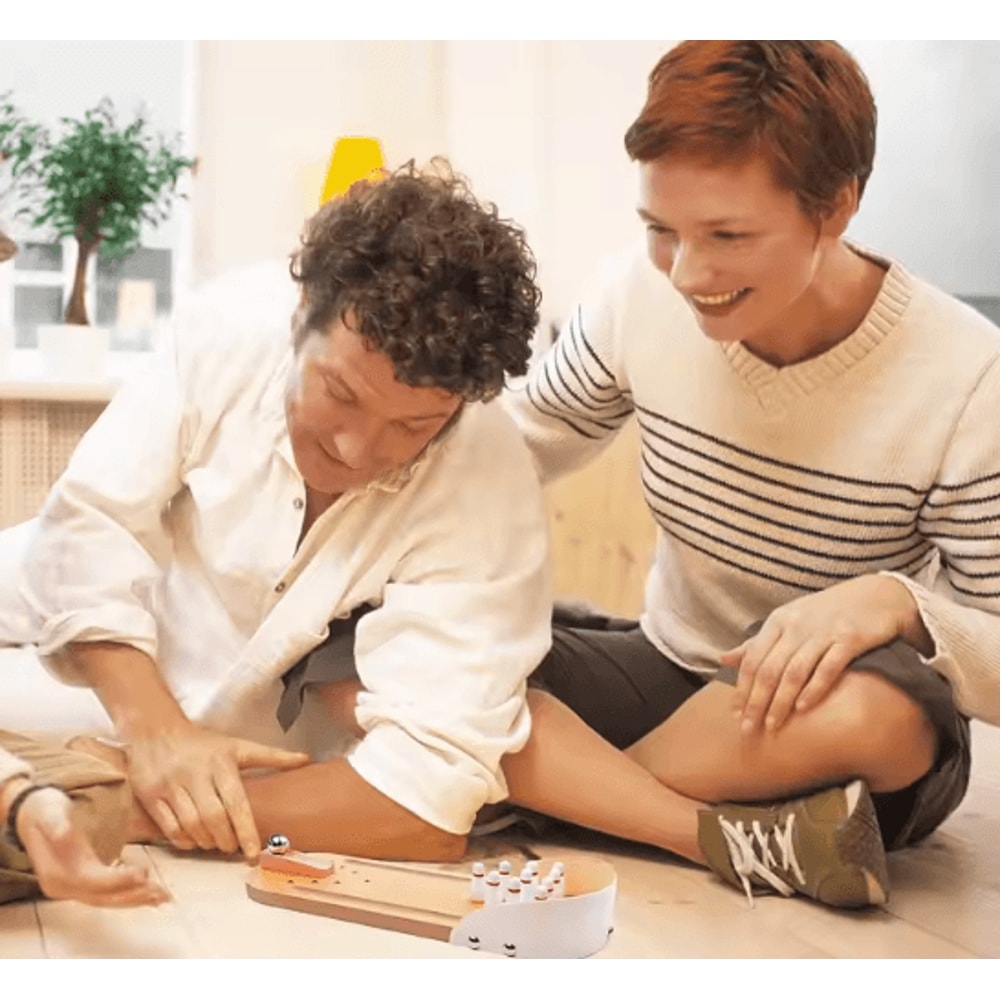 Mini Bowling Game Wooden Tabletop Arcade Finger Stress Relief Toy For Kids And Adults 3