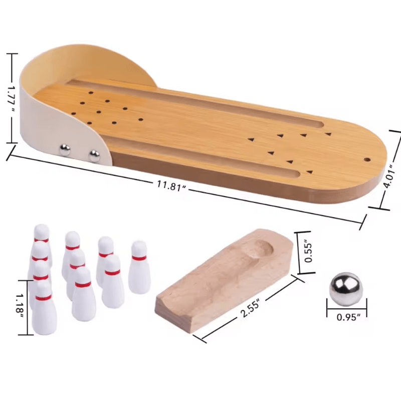 Mini Bowling Game Wooden Tabletop Arcade Finger Stress Relief Toy For Kids And Adults 5