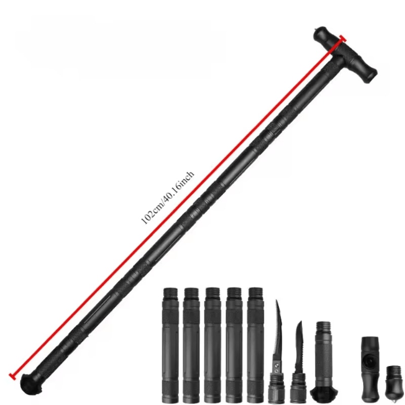 Tungsten Steel Multifunction Self Defense Walking Stick Detachable Portable Foldable Hiking Pole 9