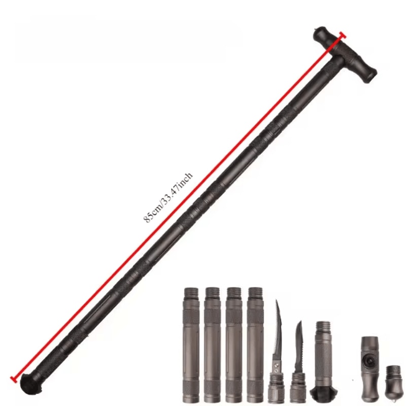 Tungsten Steel Multifunction Self Defense Walking Stick Detachable Portable Foldable Hiking Pole 6