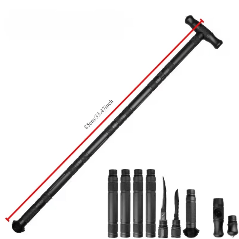 Tungsten Steel Multifunction Self Defense Walking Stick Detachable Portable Foldable Hiking Pole 7
