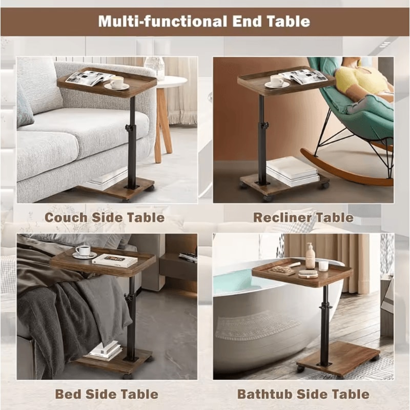 Adjustable Rolling Overbed Table Mobile Bedside Laptop Desk With 360 Rotatable Tray 2