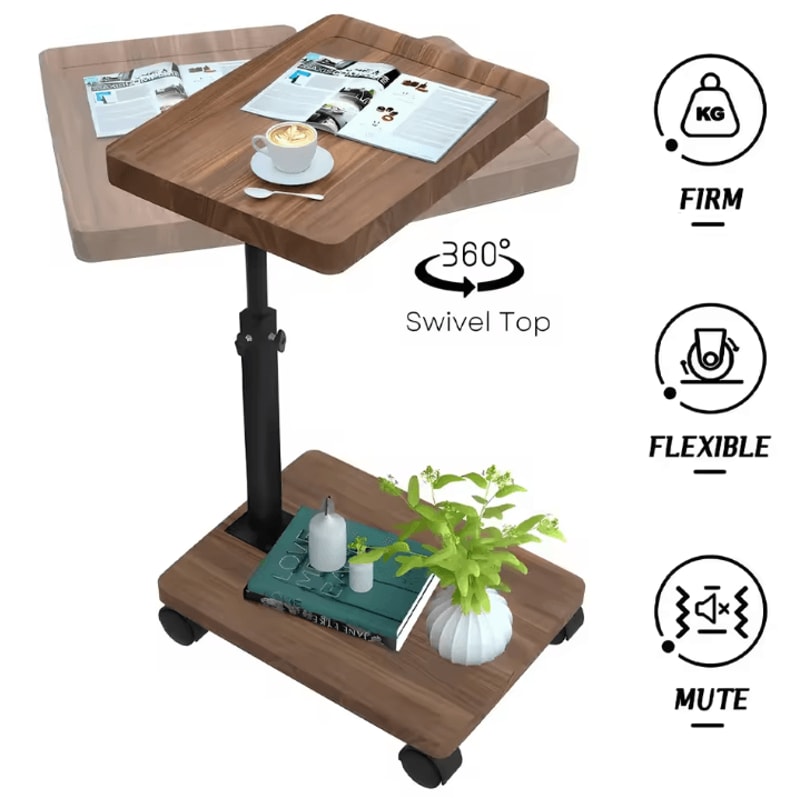 Adjustable Rolling Overbed Table Mobile Bedside Laptop Desk With 360 Rotatable Tray 3