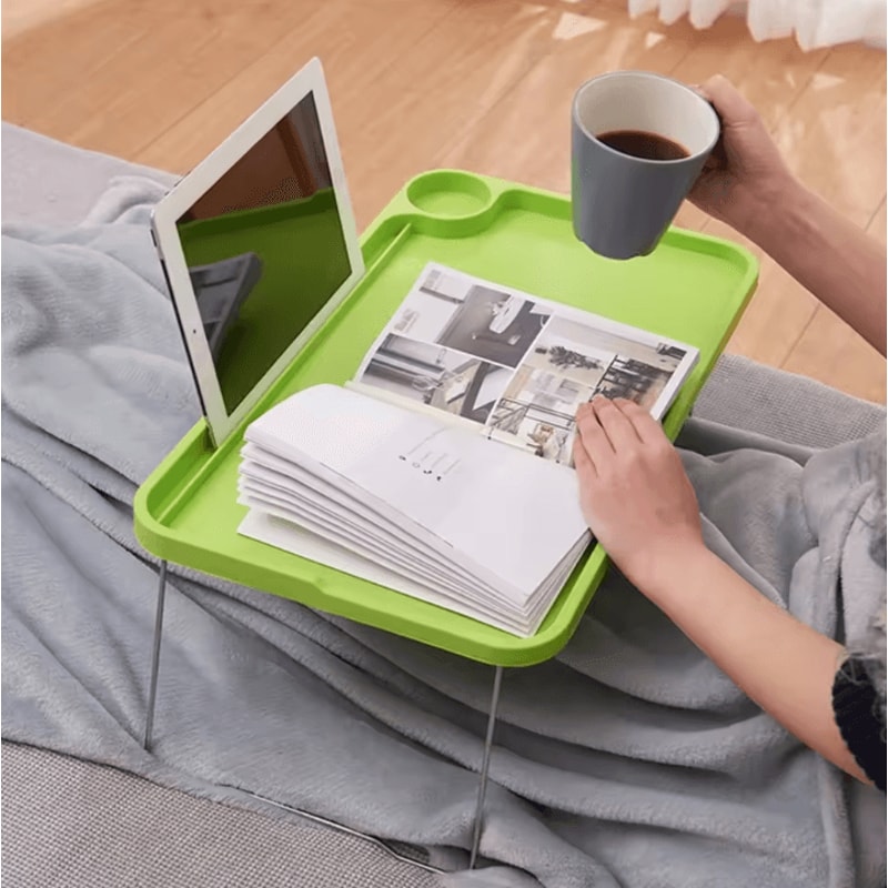 Foldable Laptop Bed Table Portable MultiFunction Stable Tray Table With Cup Slots 0