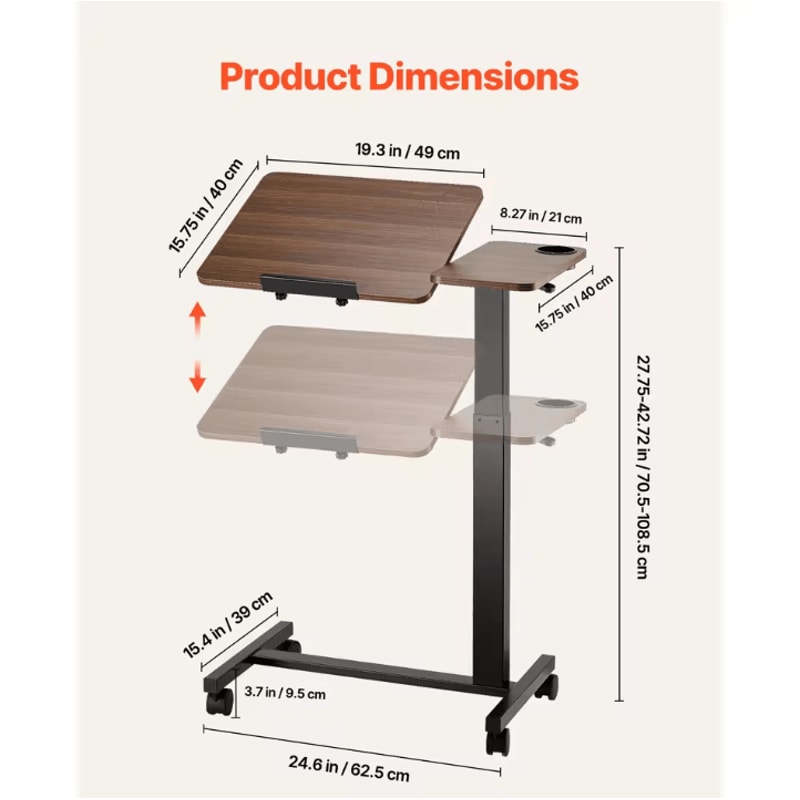 Mobile Overbed Table Adjustable Laptop Desk With Swivel Casters For Home Office And Study 1