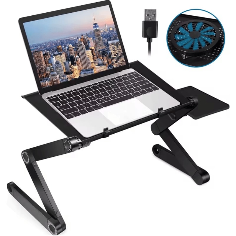Adjustable Laptop Stand Foldable Aluminum Laptop Desk With Cooling Fan And Mouse Pad For Bed Sofa 0