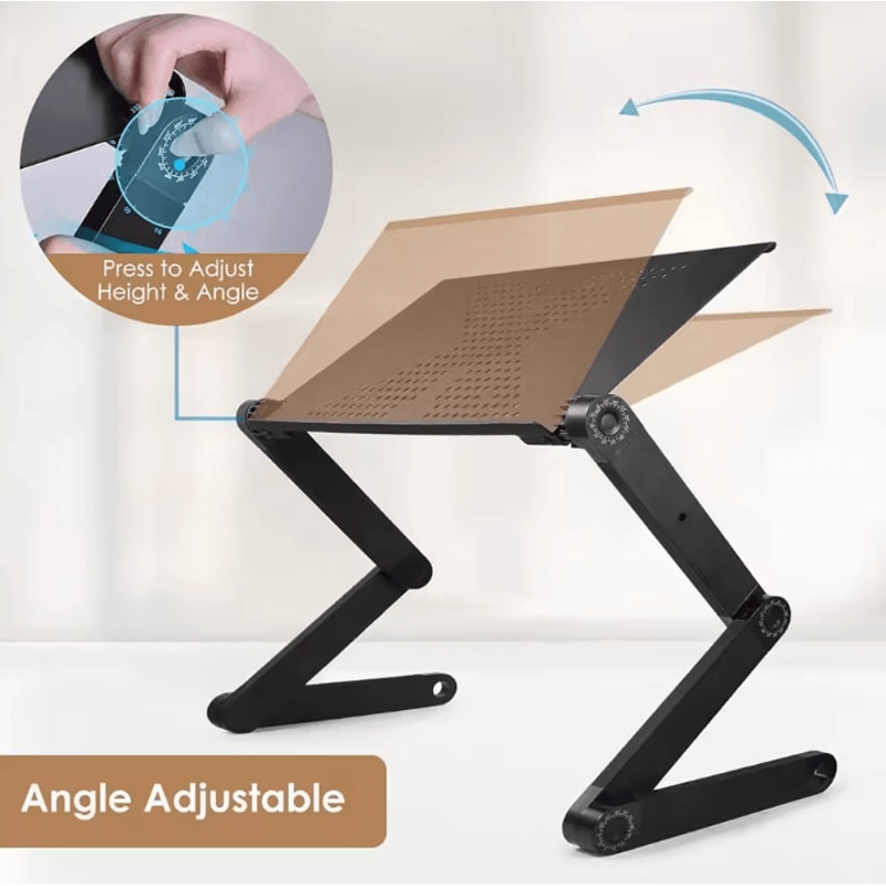 Adjustable Laptop Stand Foldable Aluminum Laptop Desk With Cooling Fan And Mouse Pad For Bed Sofa 1