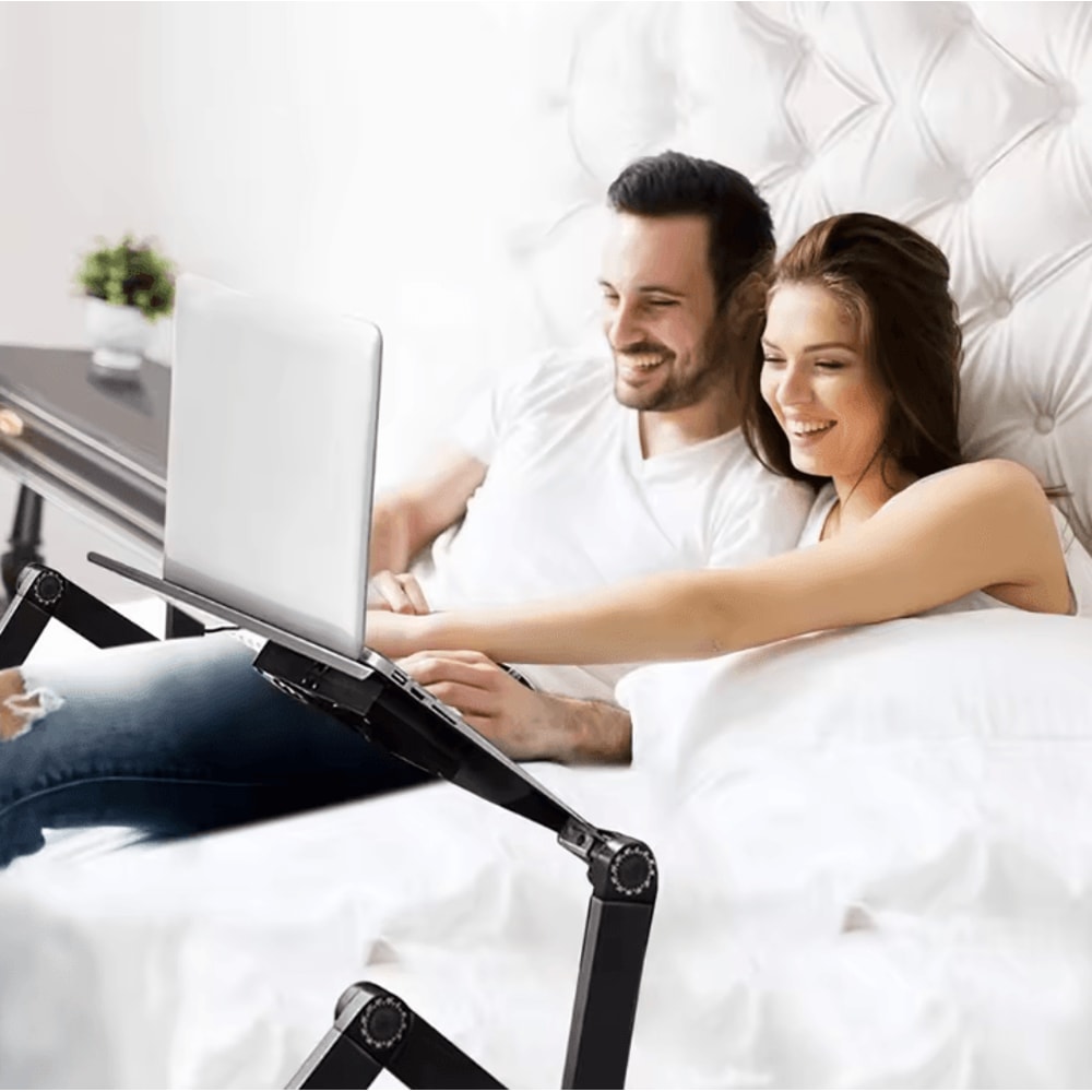 Adjustable Laptop Stand Foldable Aluminum Laptop Desk With Cooling Fan And Mouse Pad For Bed Sofa 2