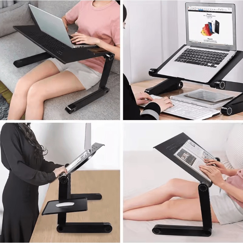 Adjustable Laptop Stand Foldable Aluminum Laptop Desk With Cooling Fan And Mouse Pad For Bed Sofa 3