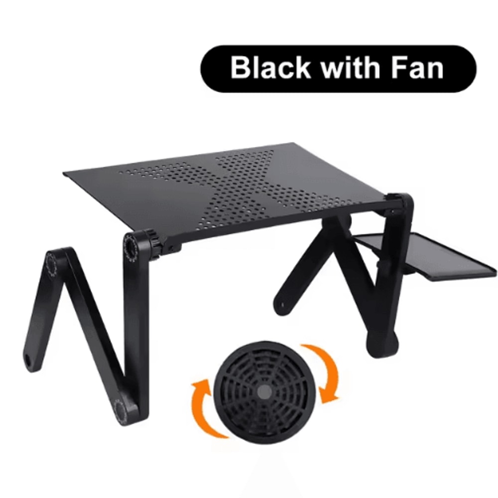 Adjustable Laptop Stand Foldable Aluminum Laptop Desk With Cooling Fan And Mouse Pad For Bed Sofa 7