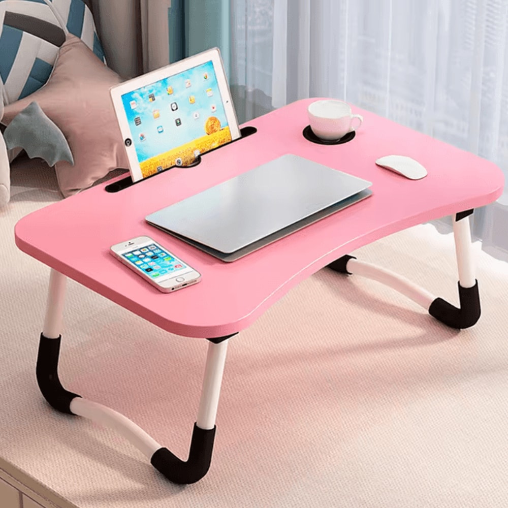 Foldable Laptop Bed Table Portable Lap Desk With Tablet Slot And Cup Holder 1