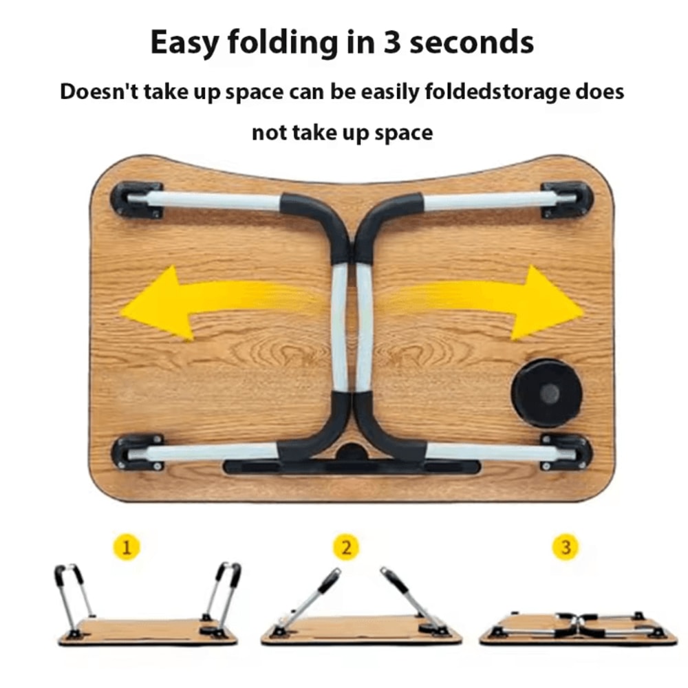 Foldable Laptop Bed Table Portable Lap Desk With Tablet Slot And Cup Holder 2