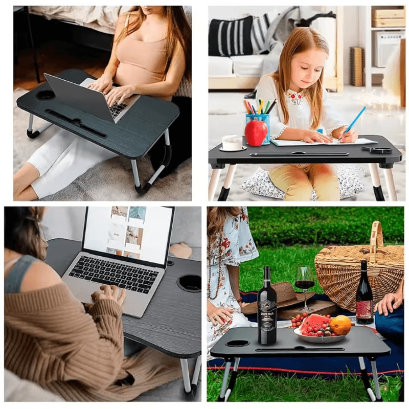 Foldable Laptop Bed Table Portable Lap Desk With Tablet Slot And Cup Holder 3
