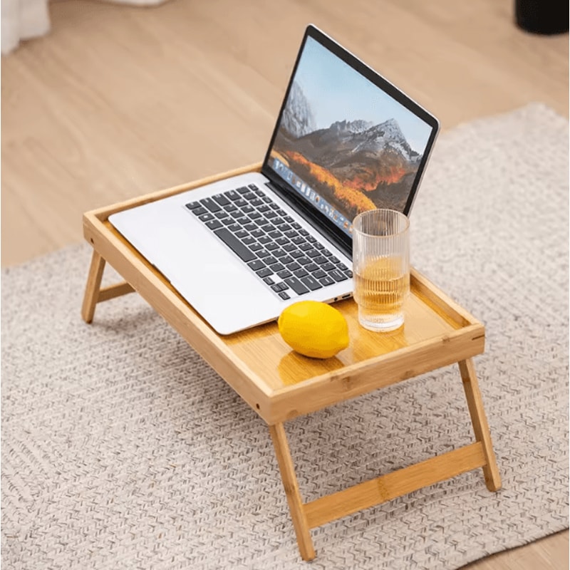 Bamboo Folding Bed Tray Table With Portable Lap Desk Design 0