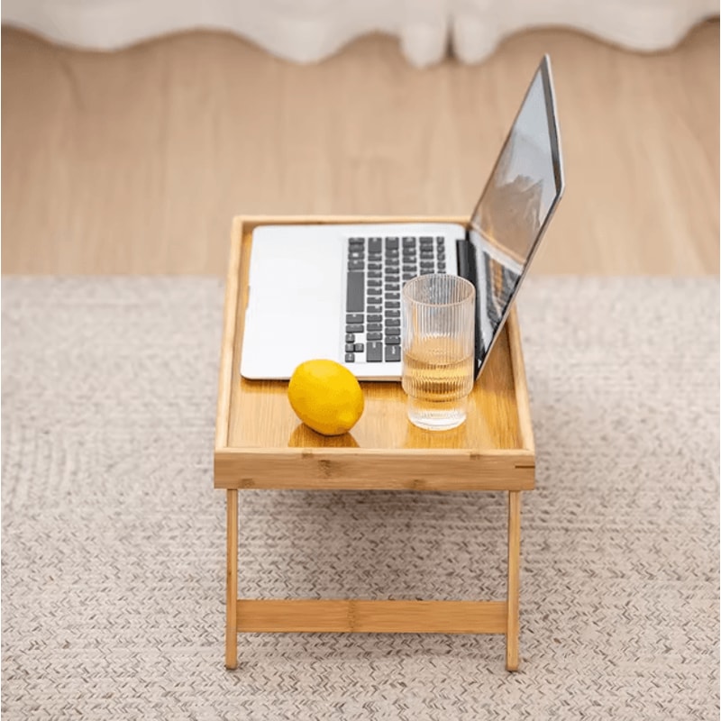 Bamboo Folding Bed Tray Table With Portable Lap Desk Design 1