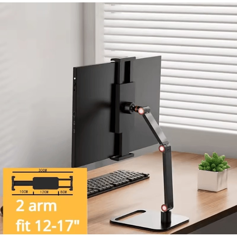 Adjustable Portable Monitor And Tablet Stand With 360 Degree Swivel And Desktop Clamp 9