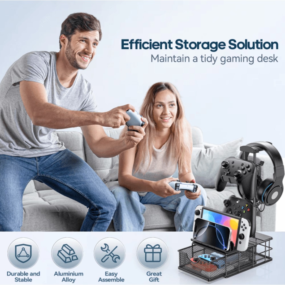 Headphone Stand With Drawer Headset And Controller Holder For Desk 3