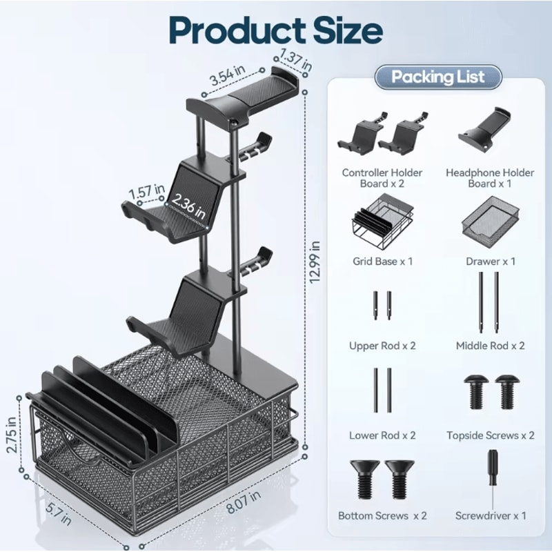 Headphone Stand With Drawer Headset And Controller Holder For Desk 5