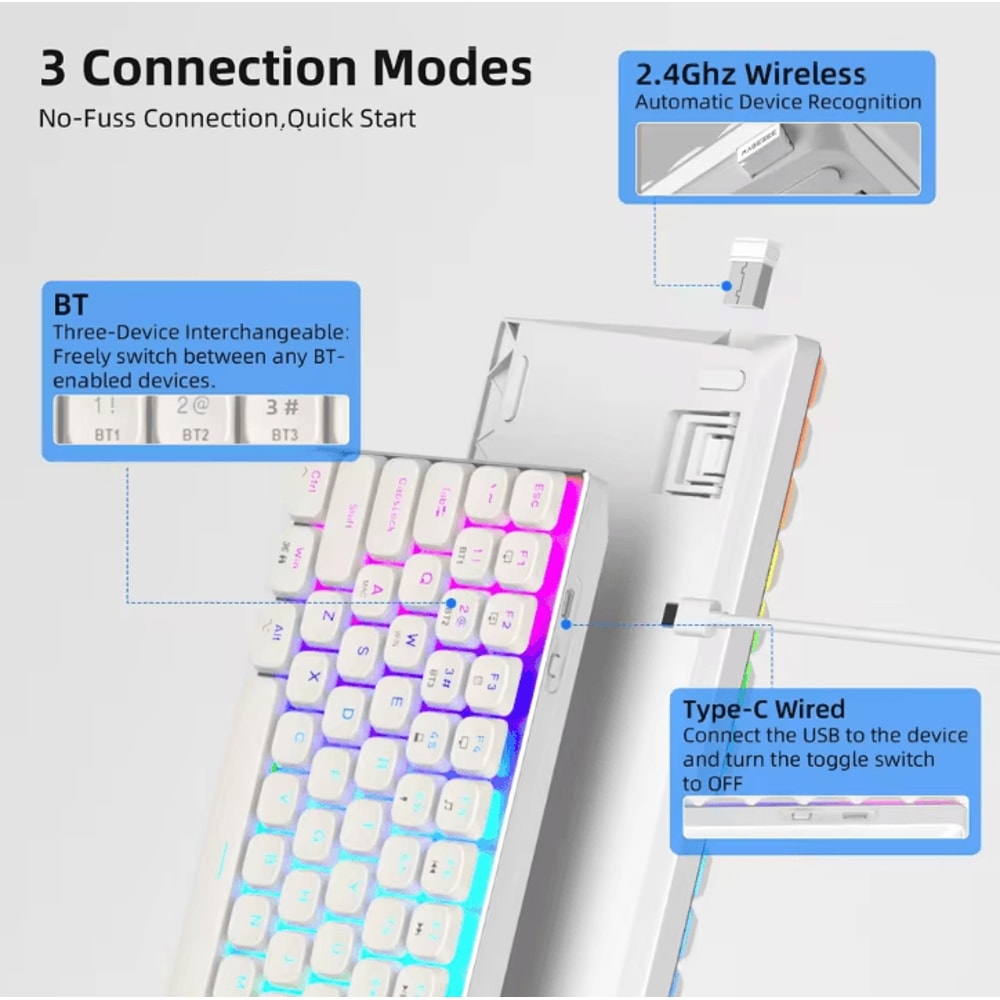 Moon84 Wireless Mechanical Keyboard RGB Triple Mode 24GHz Bluetooth USBC For PC Laptop 2