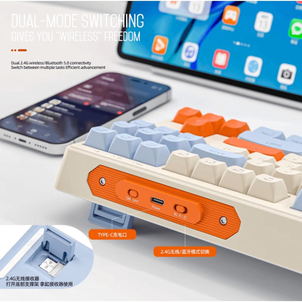 M87 Wireless Dual Mode Bluetooth Keyboard With Rainbow Light RGB And PBT Keycaps 3