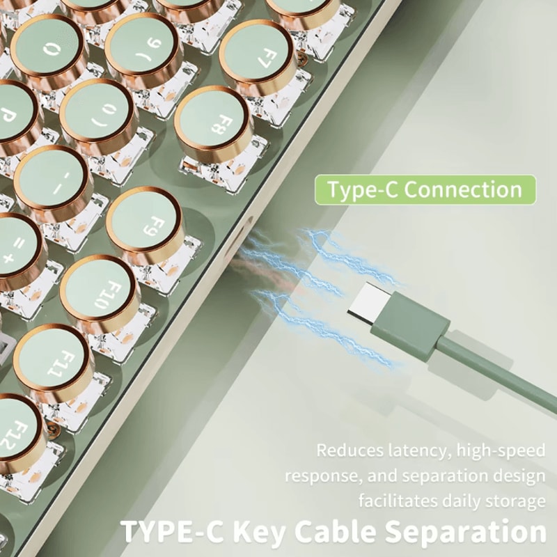 EWEADN V20 Punk Typewriter Mechanical Gaming Keyboard With Round Keycaps And Backlight 2