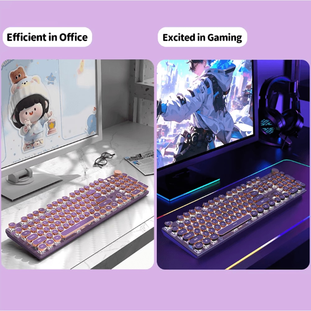 EWEADN V20 Punk Typewriter Mechanical Gaming Keyboard With Round Keycaps And Backlight 3