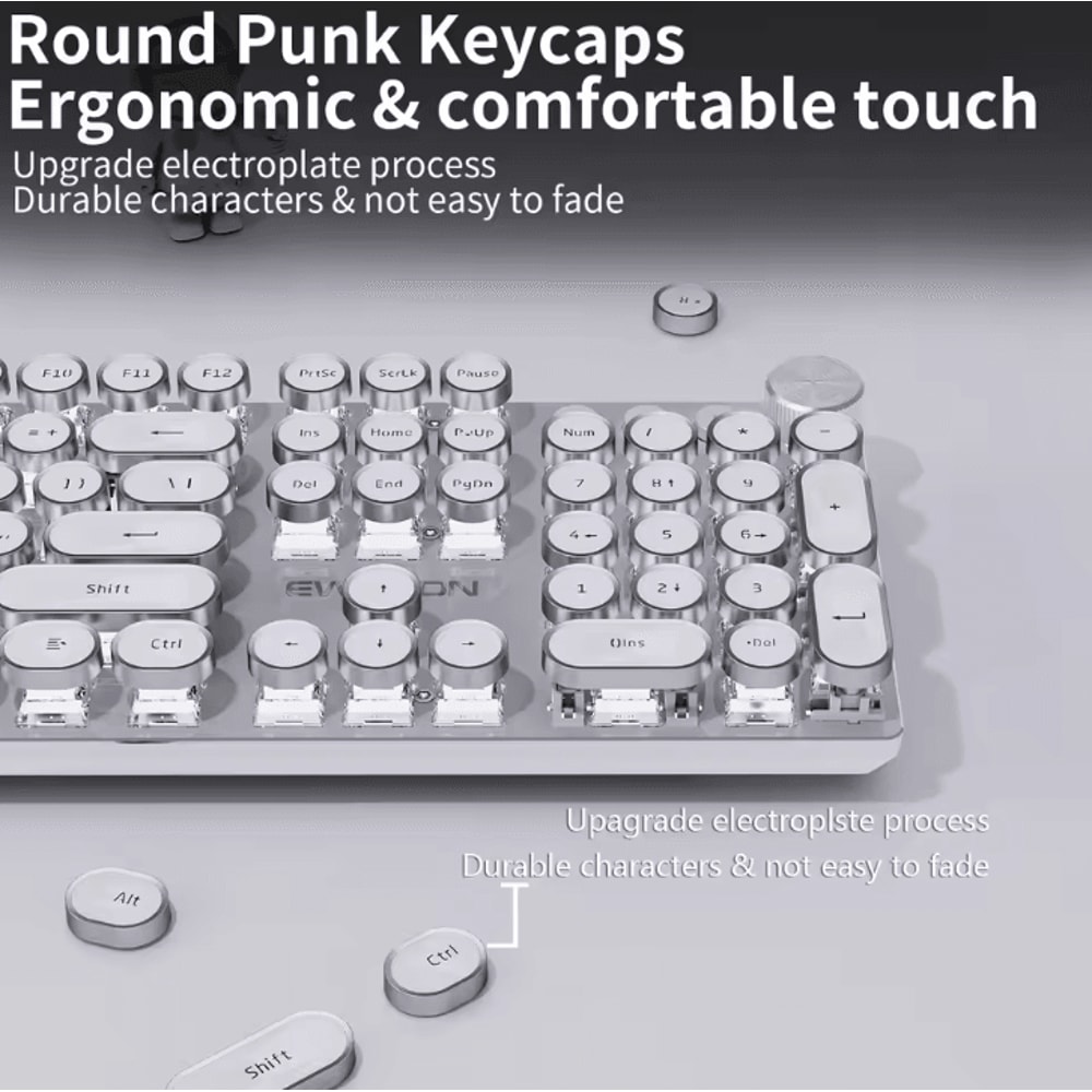 EWEADN V20 Punk Typewriter Mechanical Gaming Keyboard With Round Keycaps And Backlight 7