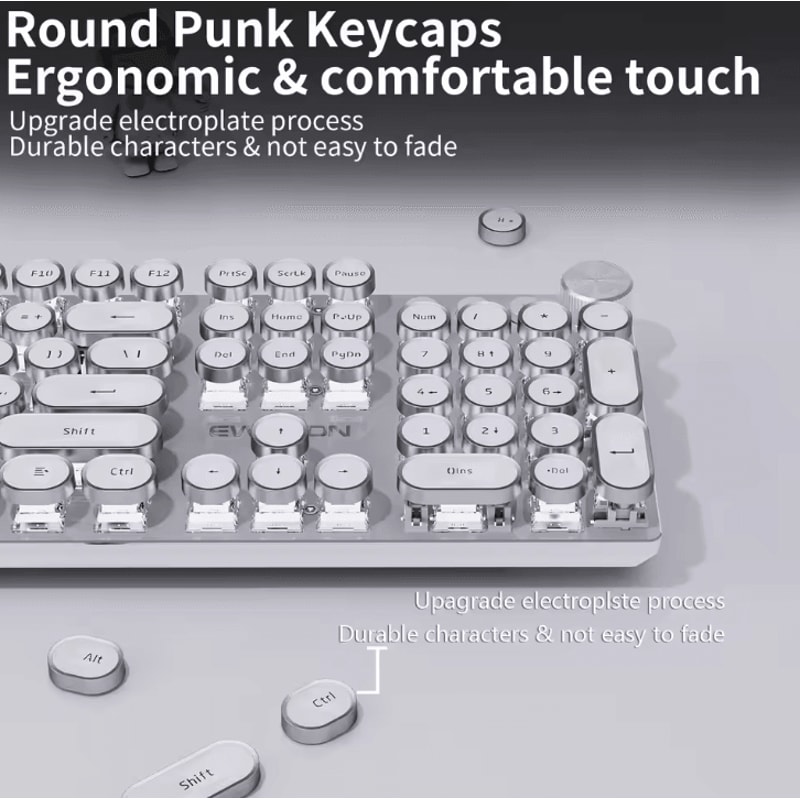 EWEADN V20 Punk Typewriter Mechanical Gaming Keyboard With Round Keycaps And Backlight 7