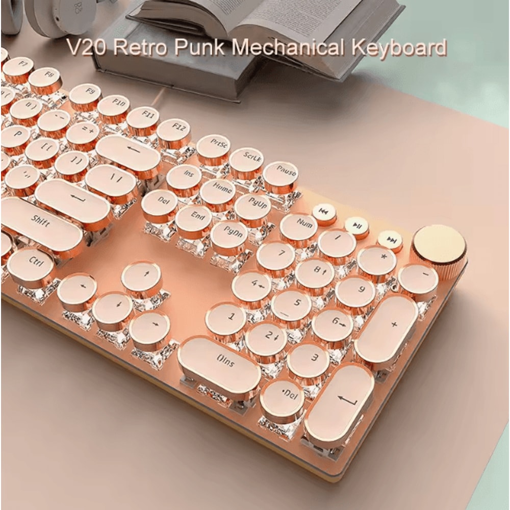 EWEADN V20 Punk Typewriter Mechanical Gaming Keyboard With Round Keycaps And Backlight 8