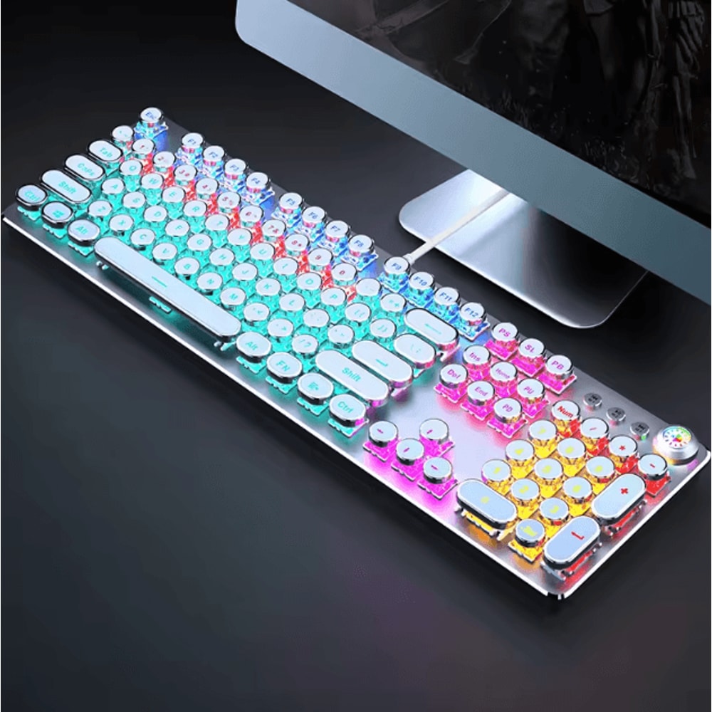 EWEADN Retro Punk Typewriter Blue Switch Mechanical Keyboard With All Metal Panel Wired USB For Gam 9