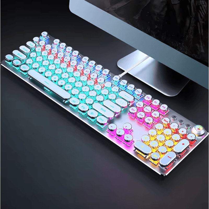 EWEADN Retro Punk Typewriter Blue Switch Mechanical Keyboard With All Metal Panel Wired USB For Gam 9