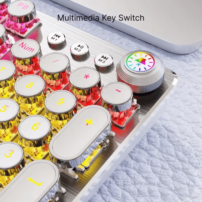 EWEADN Retro Punk Typewriter Blue Switch Mechanical Keyboard With All Metal Panel Wired USB For Gam 4