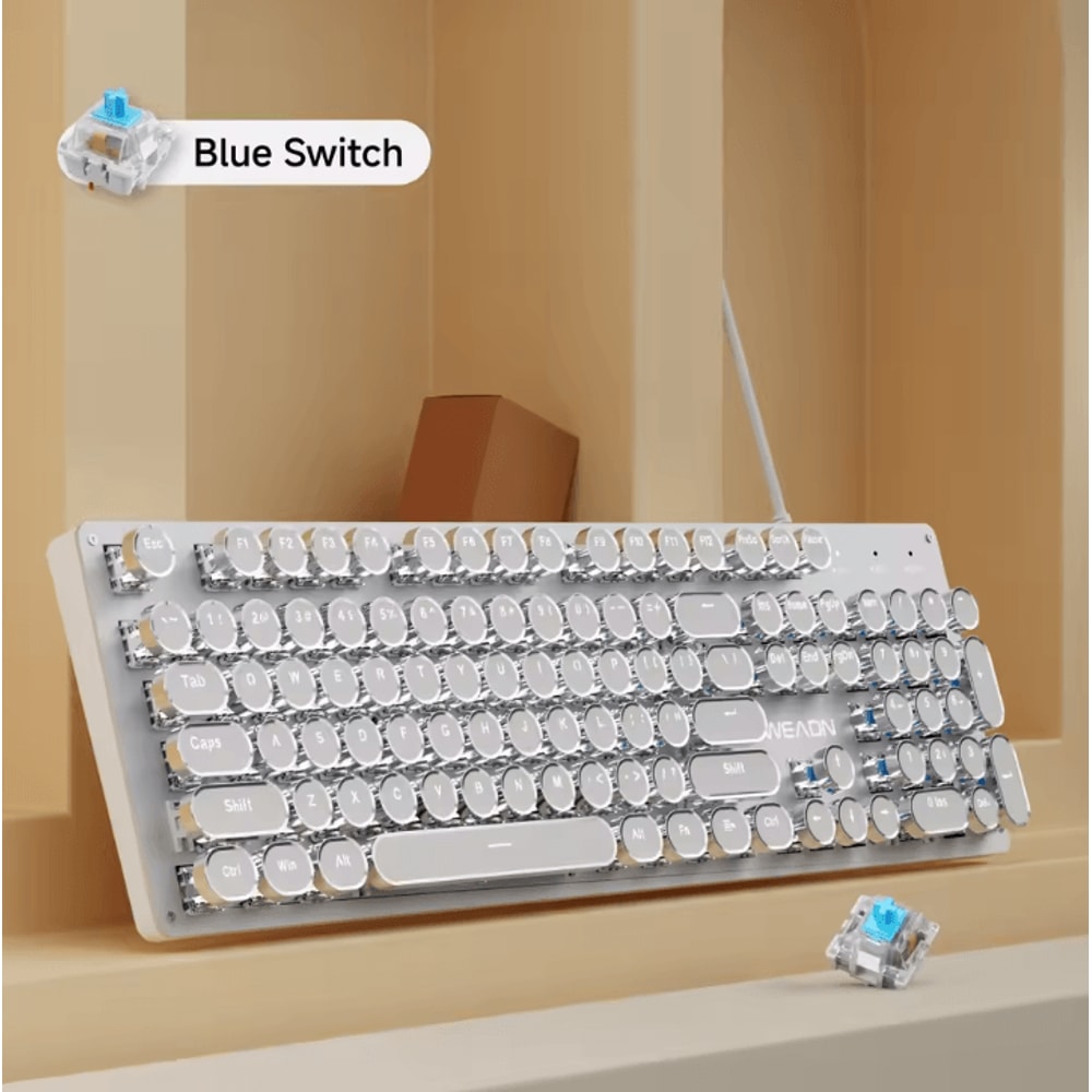 EWEADN Retro Punk Typewriter Blue Switch Mechanical Keyboard With All Metal Panel Wired USB For Gam 5