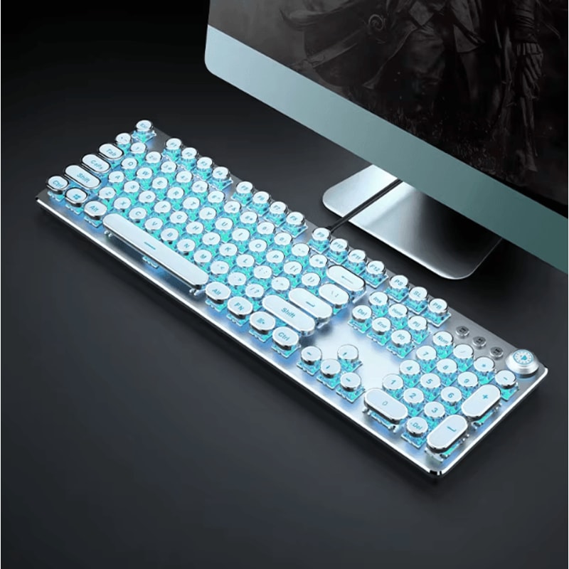 EWEADN Retro Punk Typewriter Blue Switch Mechanical Keyboard With All Metal Panel Wired USB For Gam 8