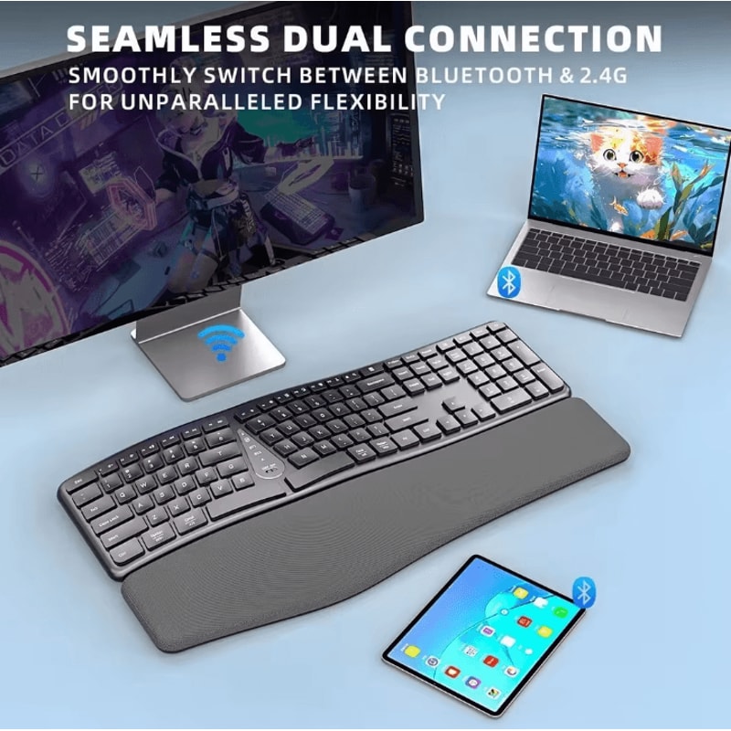 JOMAA Full Size Wireless Ergonomic Keyboard With Palm Rest Bluetooth And 24G Connection 1