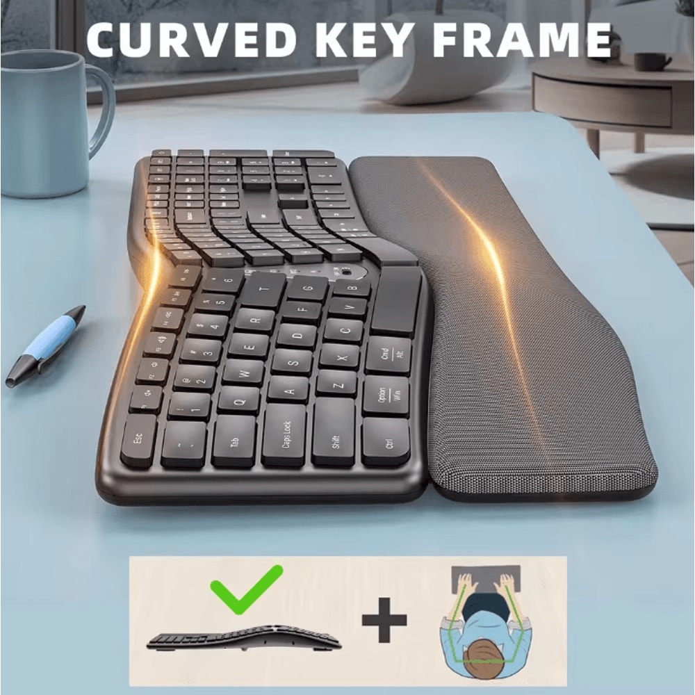 JOMAA Full Size Wireless Ergonomic Keyboard With Palm Rest Bluetooth And 24G Connection 4