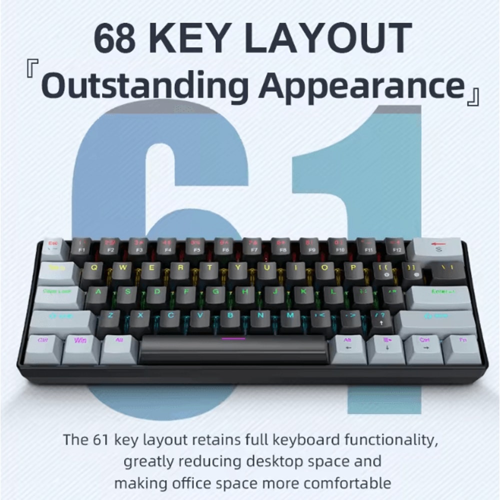 APAYADO K61 Mini Mechanical Keyboard Wired 61 Keys Phantom RGB Portable Gaming Keyboard 0
