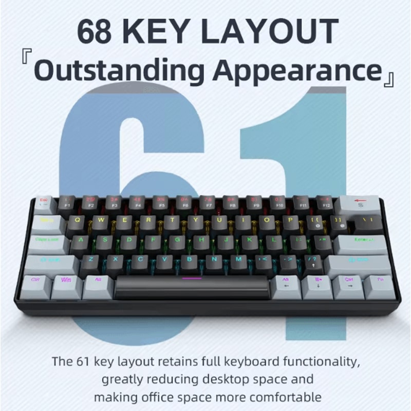 APAYADO K61 Mini Mechanical Keyboard Wired 61 Keys Phantom RGB Portable Gaming Keyboard 0