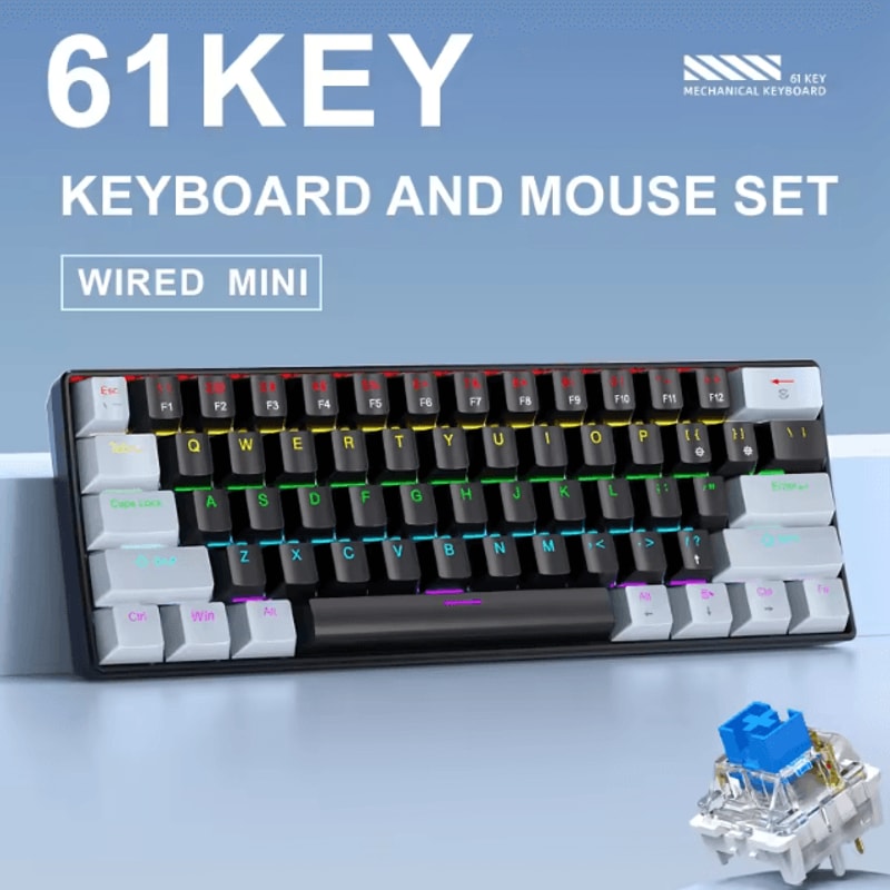 APAYADO K61 Mini Mechanical Keyboard Wired 61 Keys Phantom RGB Portable Gaming Keyboard 1
