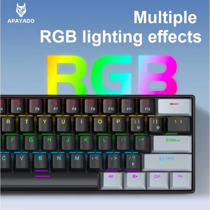 APAYADO K61 Mini Mechanical Keyboard Wired 61 Keys Phantom RGB Portable Gaming Keyboard 2