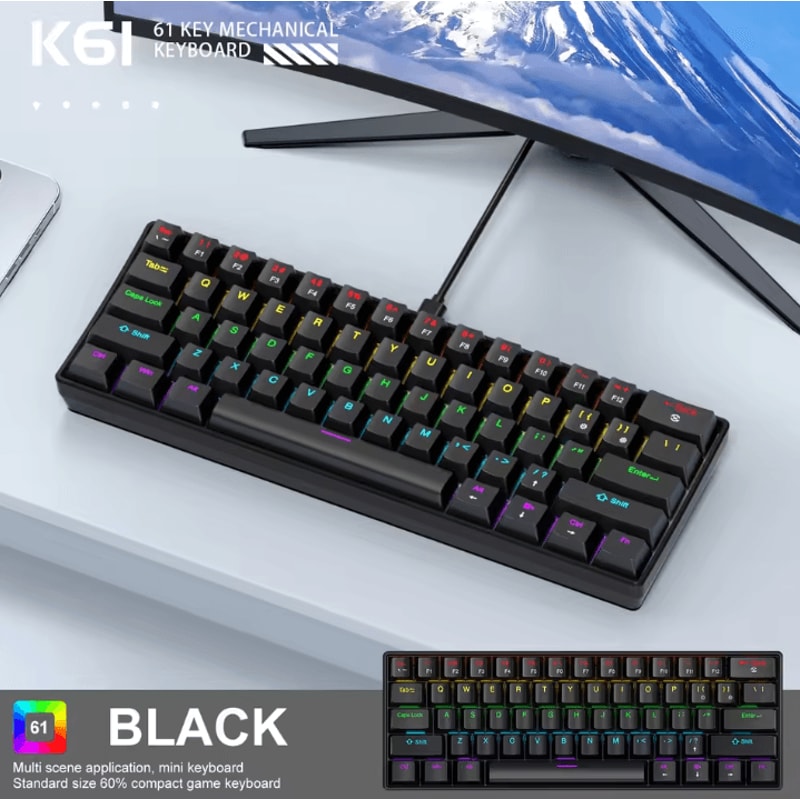 APAYADO K61 Mini Mechanical Keyboard Wired 61 Keys Phantom RGB Portable Gaming Keyboard 6