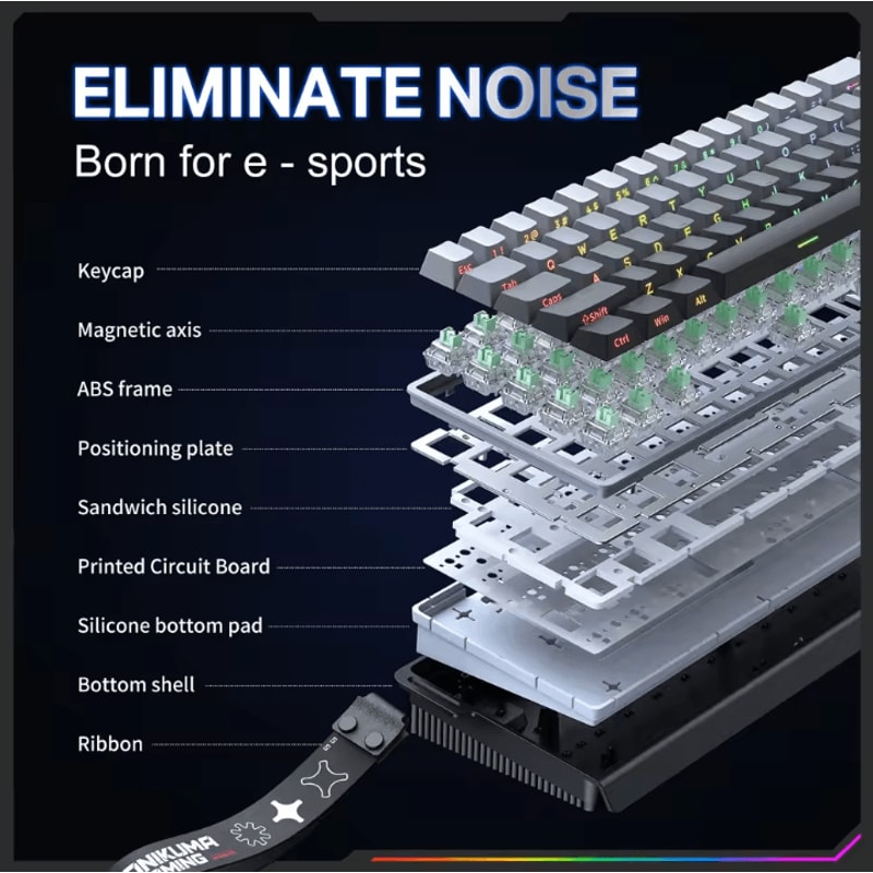 ONIKUMA G69 Magnetic Gaming Keyboard 60 Percent Wired High Speed Response 4