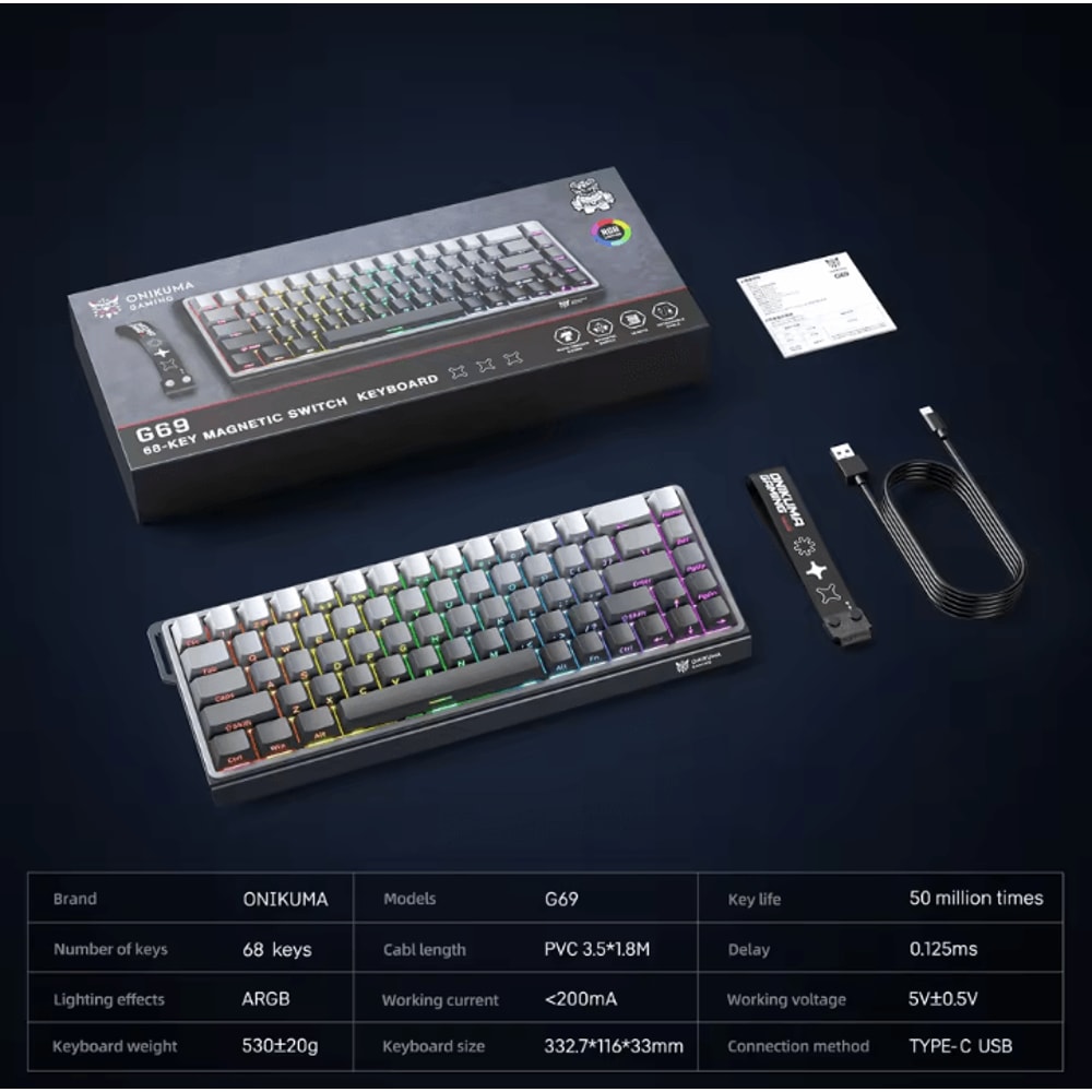ONIKUMA G69 Magnetic Gaming Keyboard 60 Percent Wired High Speed Response 5