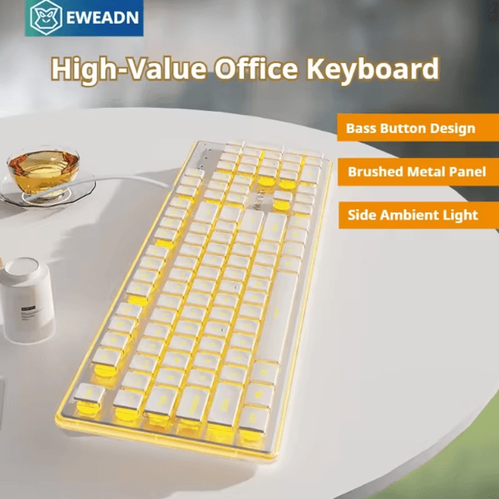 EWEADN GX710S Office Keyboard Silent All Metal Panel With Water Drop Keycaps Wired For Game And Off 8