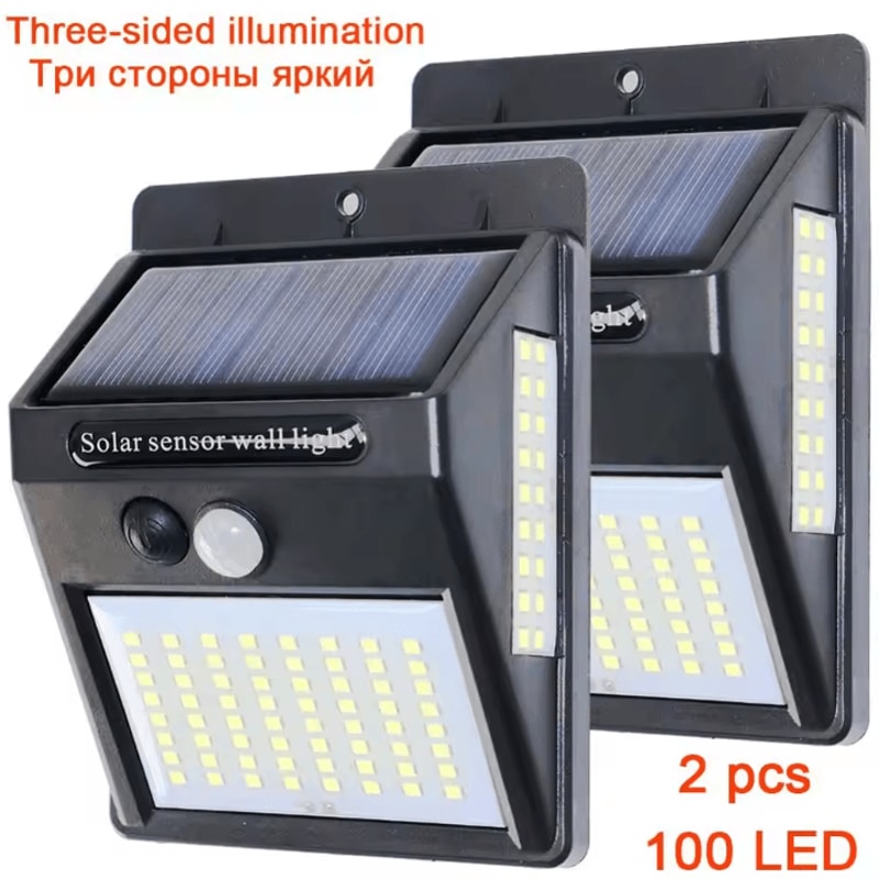 PIR Motion Sensor Solar Street Light 100 LED Sunlight Control Solar Power Lamp For Garden Yard And 5