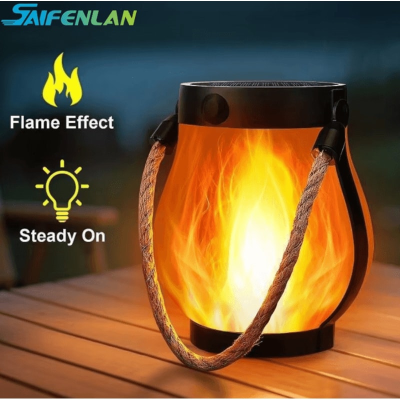Solar Flickering Flame Lantern Hanging Outdoor With Rope Handle Solar And USB Charging For Garden Y 0