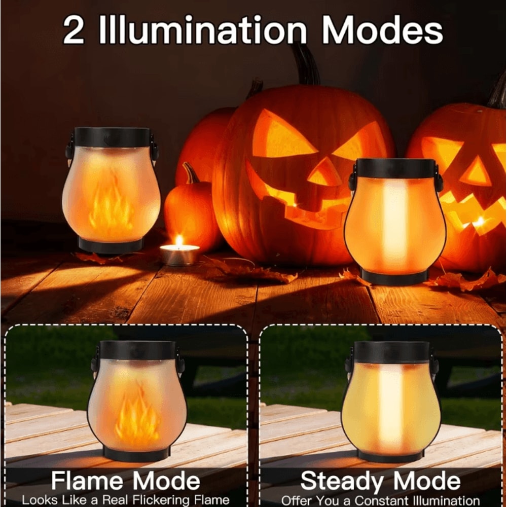 Solar Flickering Flame Lantern Hanging Outdoor With Rope Handle Solar And USB Charging For Garden Y 2