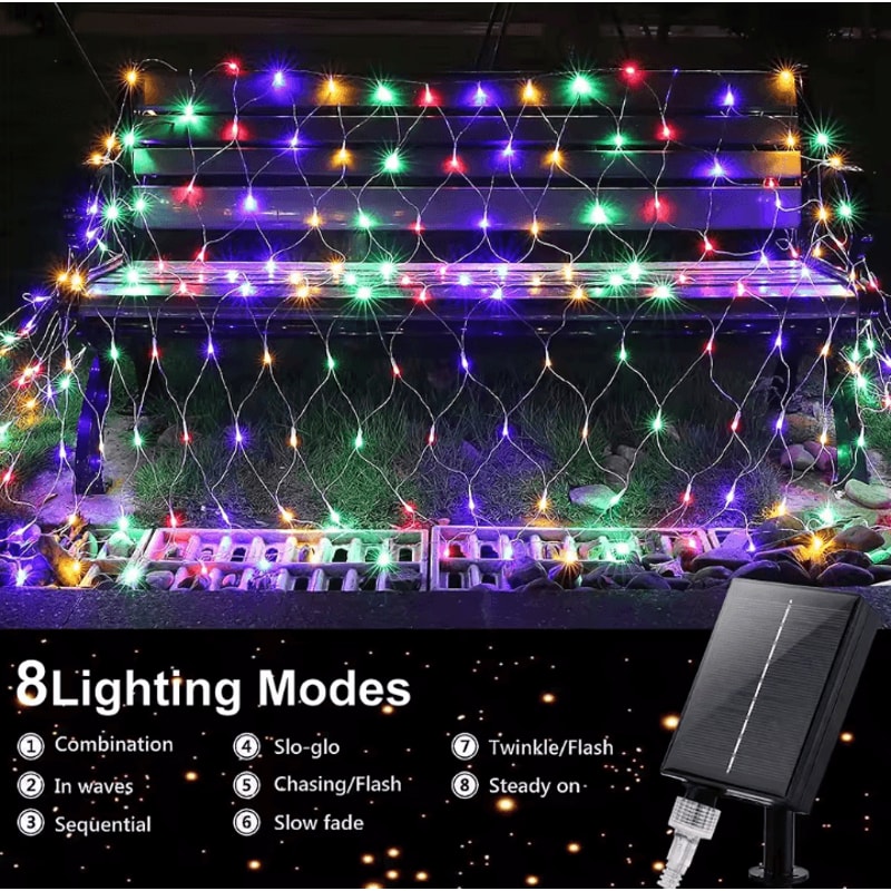 Solar Net Lights Outdoor Waterproof Mesh Lights 200 LED And 100 LED For Garden Patio Wall Roof Balc 2